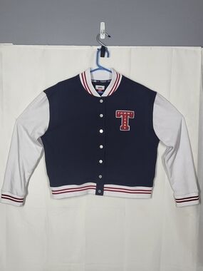 Tommy Hilfiger Navy, White & Red Cropped Varsity Jacket